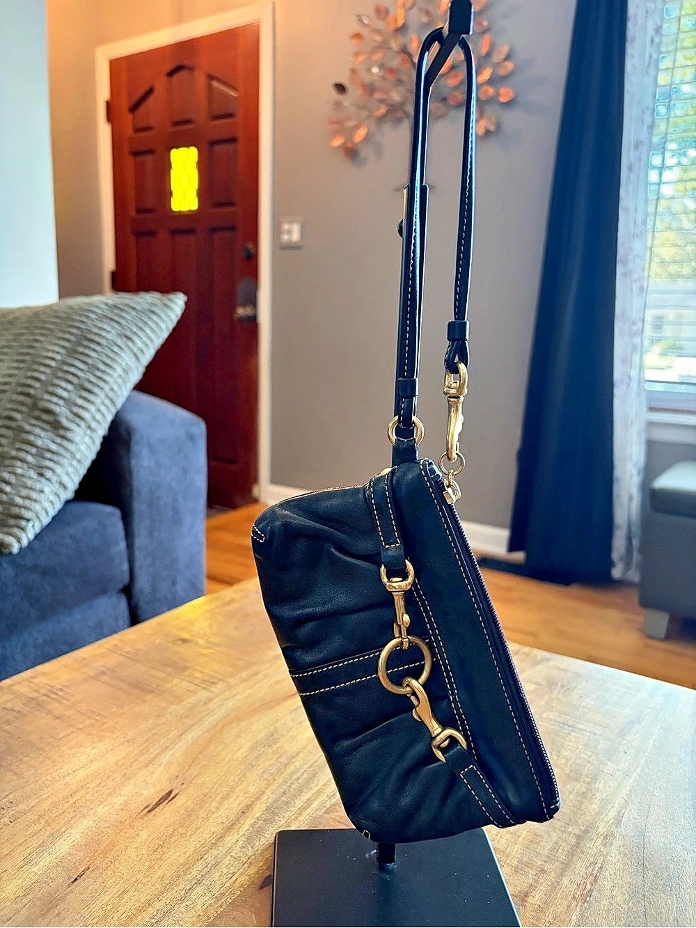 Coach Pleated Leather Wristlet Black